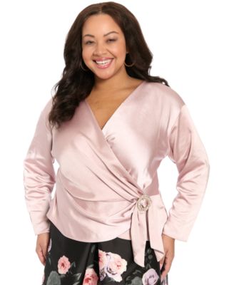 Plus Size V-Neck Wrap Polyester Blouse