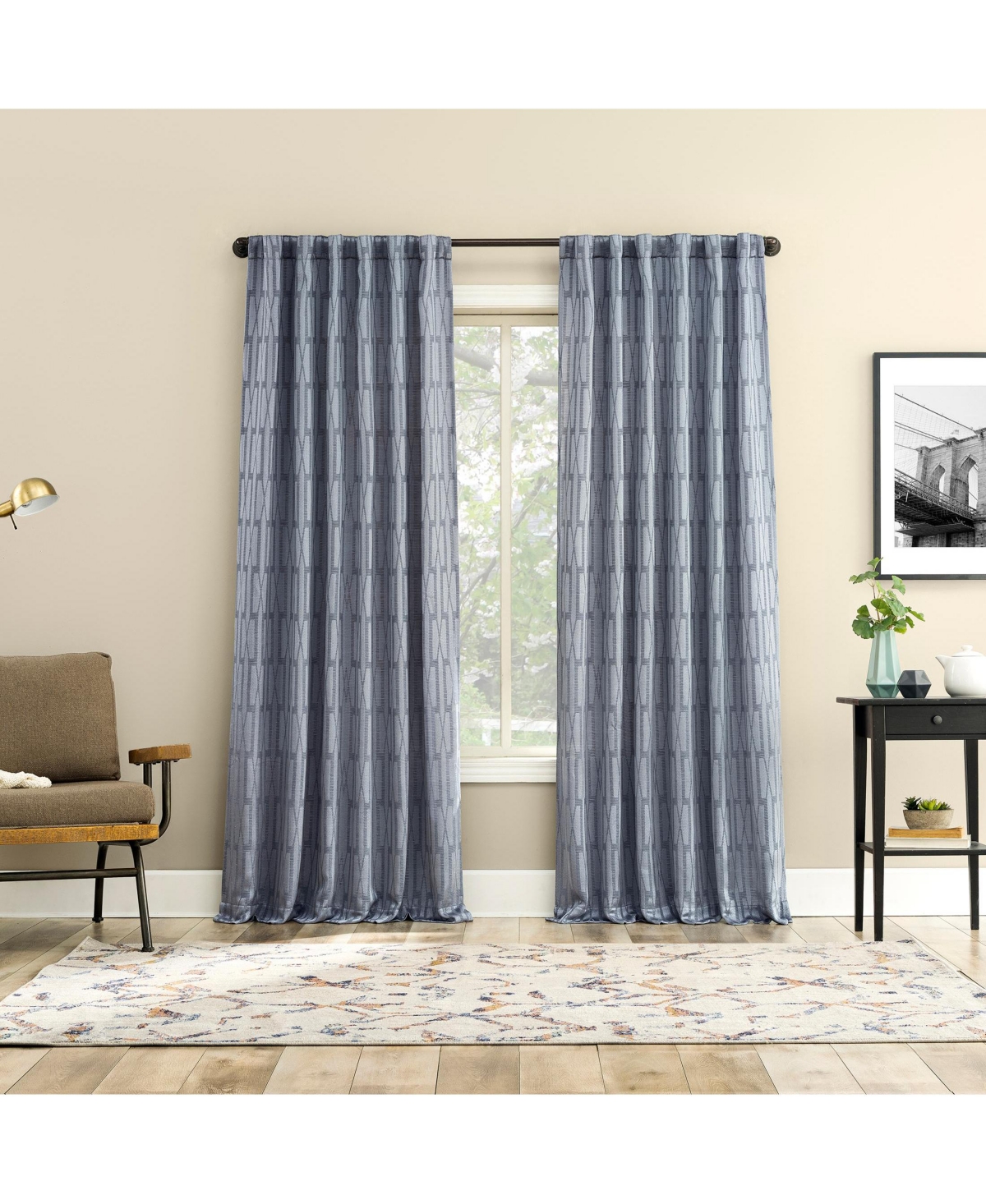 No. 918 Dover Tonal Geometric Semi-Sheer Back Tab Curtain Panel