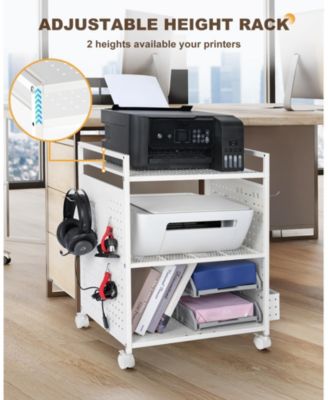 3-Tier Rolling Stand with Pegboard, Adjustable Shelf for Office/Home