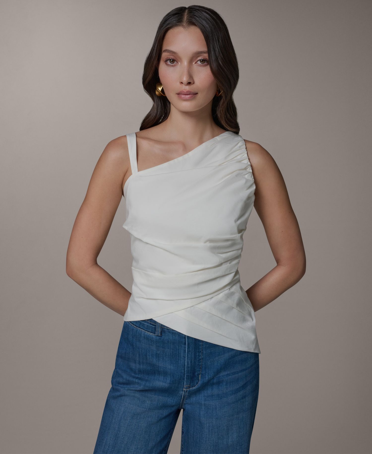 Women's Bias Asymmetric Neck Drape Blouse
