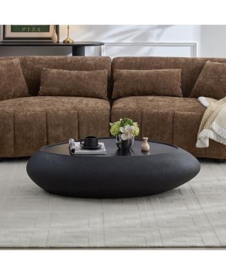 Fiberglass Oval Coffee Table for Living Room, Faux Matte Rocks