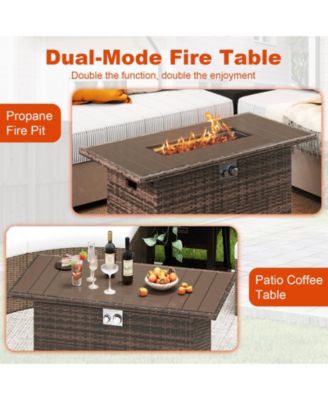 Rattan Gas Fire Pit Table 2 in 1 Stainless Steel Burner