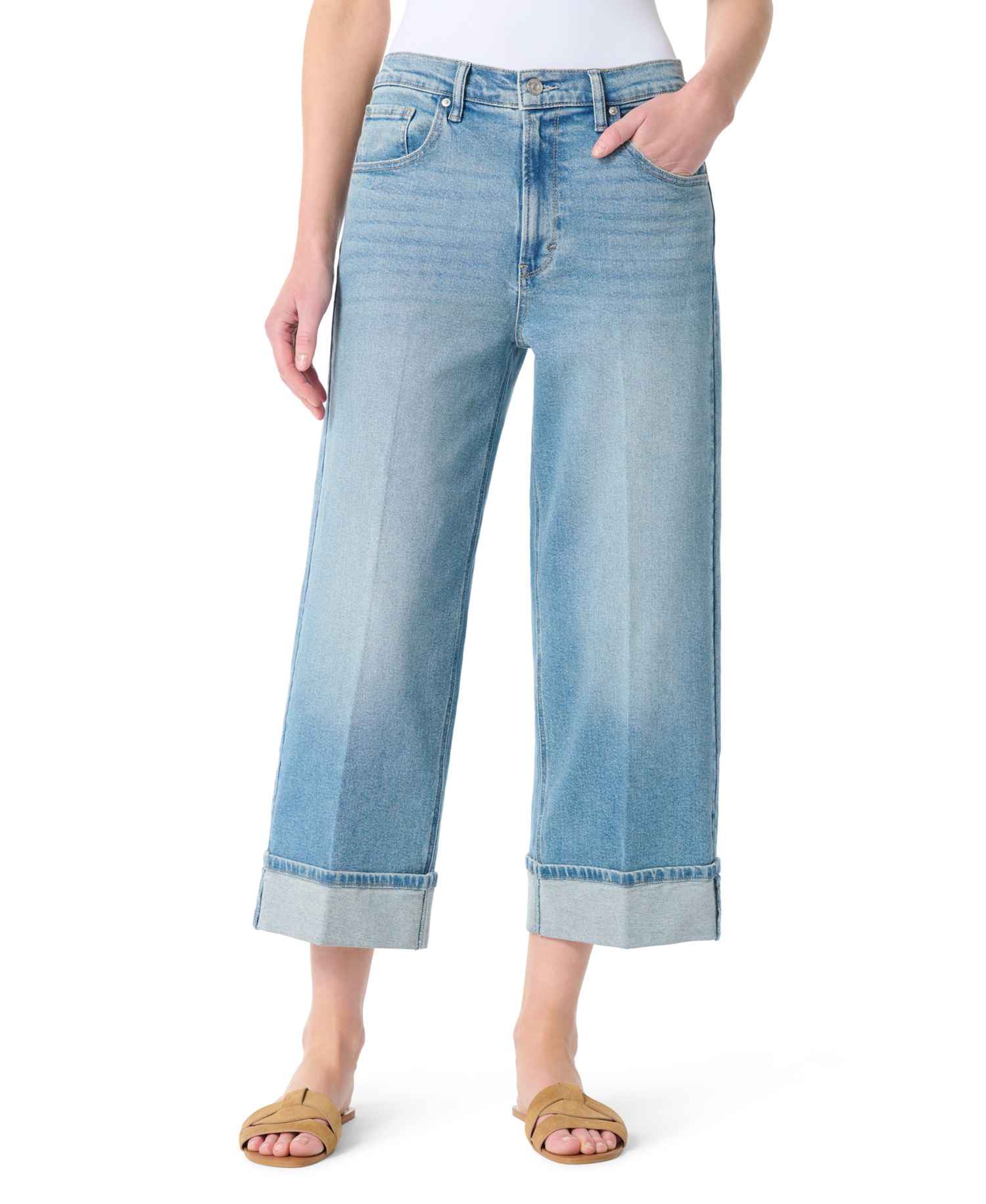 Women's High-Rise Wide-Leg Cuffed Jeans