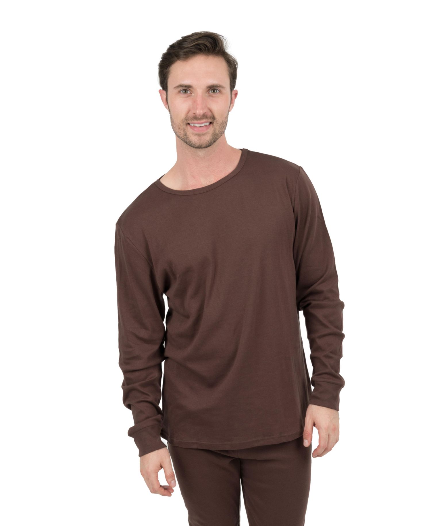 Mens Matching Family Two Piece Cotton Long Sleeve Shirt and Pants Solid Color Pajamas
