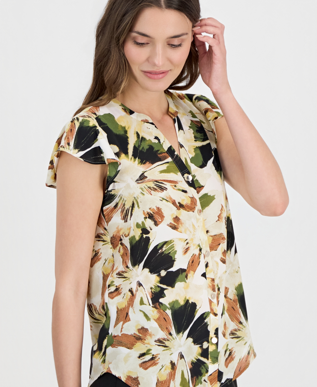 Anne Klein Petite Y-Neck Short-Sleeve Top