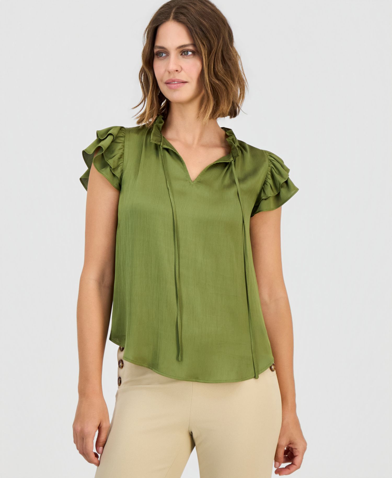 Women's Tie-Neck Ruffle-Sleeve Blouse