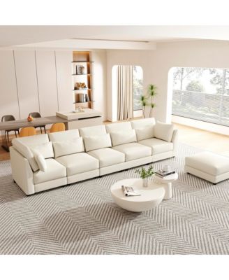 5-Piece Modular Linen Fabric Sectional Sofa with Ottoman, L-Shaped Convertible Living Room Set