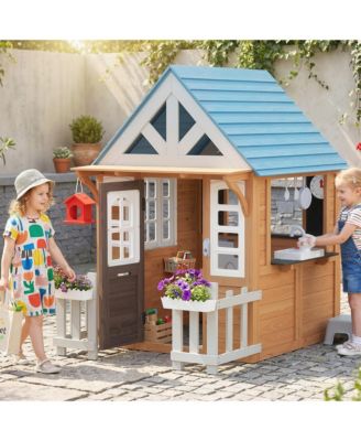 Outdoor Playhouse with Pet Door, Play Kitchen, Mailbox and Birdhouse