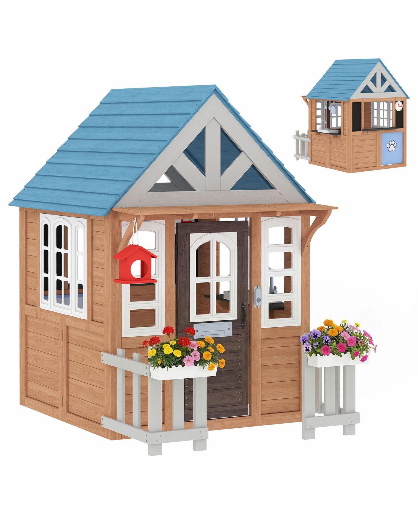 Детская игрушка Qaba Outdoor Play Kitchen Playhouse with Pet Door, Ages 2+, цвет: Коричневый — фото 1