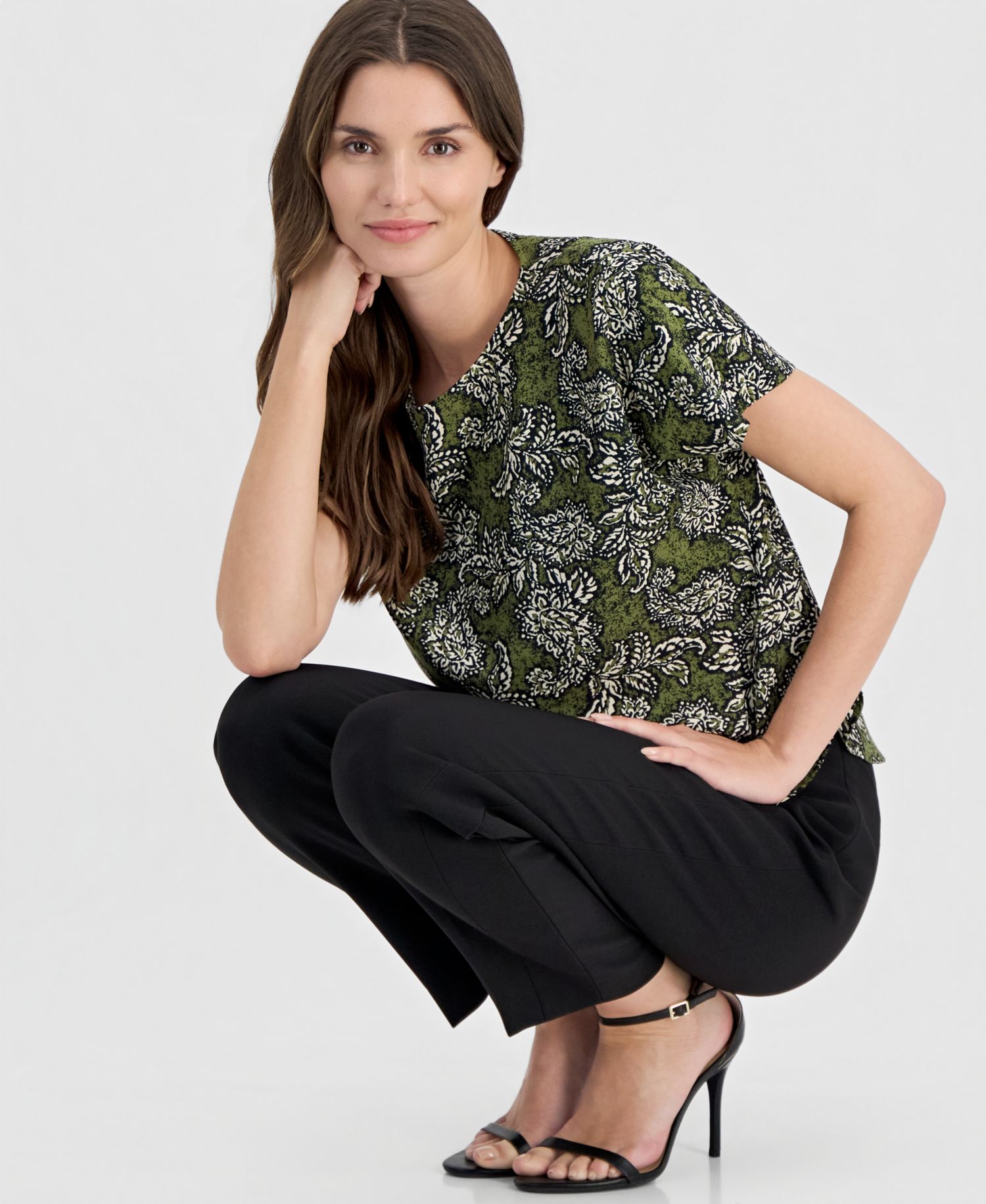 Women's Printed Boat-Neck Short-Sleeve Top