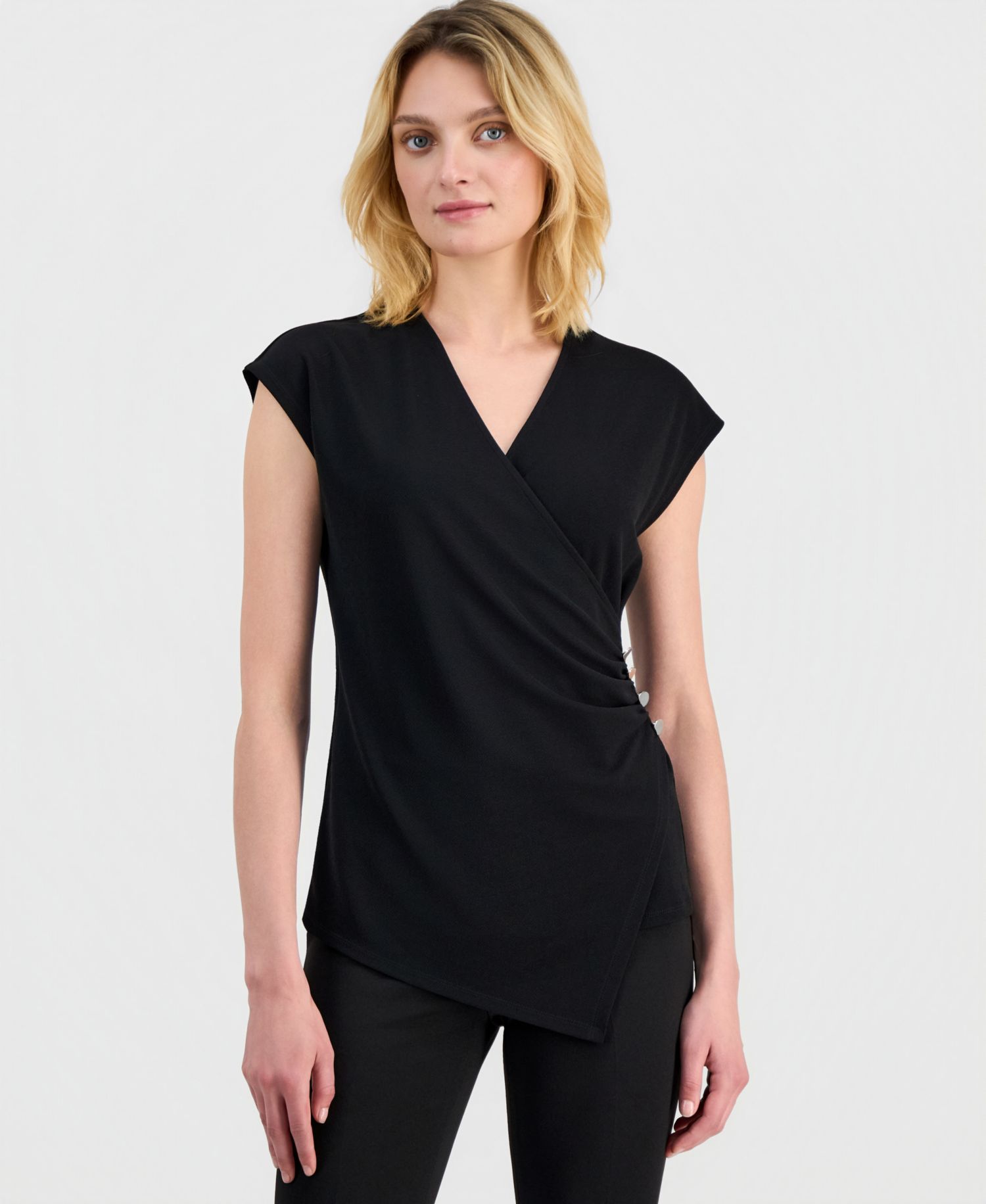 Women's Cap-Sleeve Faux-Wrap Top