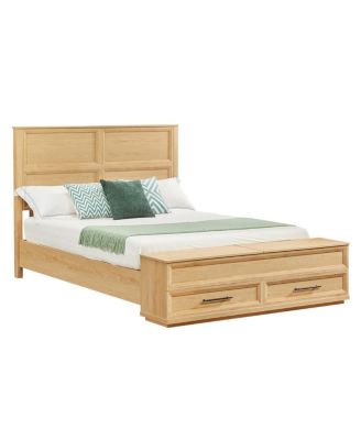 Queen Bed w/ Geometric Headboard and Storage Bench