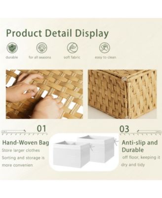 Storage Basket With Lid Woven Wicker 2 Bins 92 Gallon Foldable Removable Liners For Bedroom Laundry Room