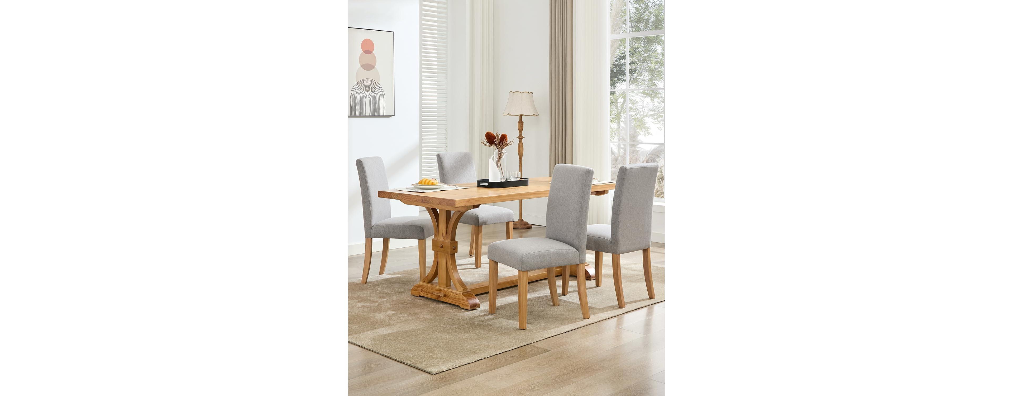 gaomon Set of 4 Modern Fabric Upholstered Dining Chairs with Curved Backrest, Ergonomic Design and Heavy-Duty Wood Legs