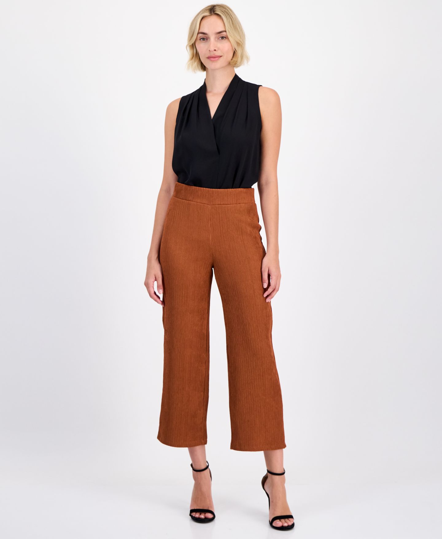 Женские брюки Anne Klein Crinkle-Knit Pull-On Wide-Leg, цвет: Кедровый — фото 2