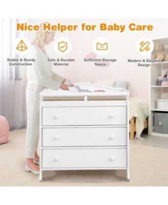 Baby Changing Table with 3 Storage Drawers and Safety Belt