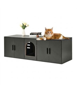 Wooden Cat Litter Box Enclosure Cabinet with Double Rooms for 2 Cats