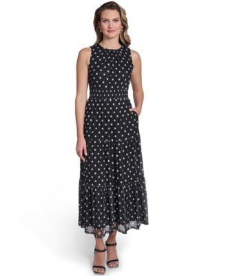 Petite Sleeveless Jewel Neck Tiered Midi Dress