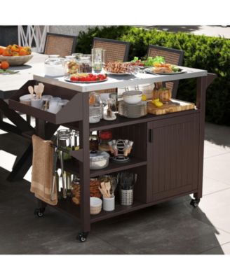 Outdoor Grill Cart with Storage Cabinet Shelves and Stainless Steel Top