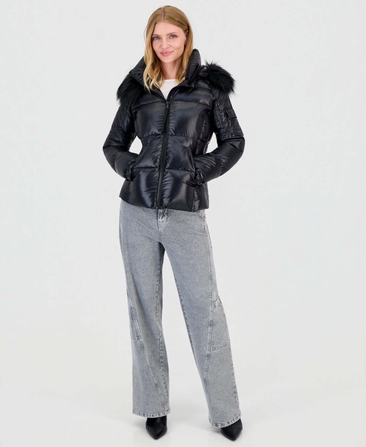 S13 Women's Allie Faux-Fur-Trim Hooded Puffer Coat