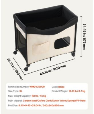 Elevated Lounge Foldable Bunk Pet Bed With Wheels