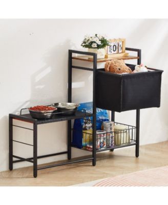 Pet Feeding Station With Storage Elevated Dog Bowls Feeder and Toy Organizer