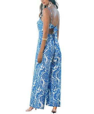 Women's Printed Square Neck Wide-Leg Jumpsuit