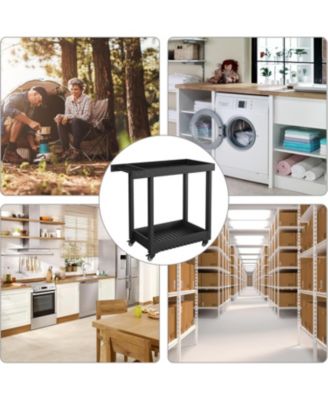 2-Shelf Outdoor Utility Prep Cart, Rolling Service Trolley for Patio, Lawn, or Garden