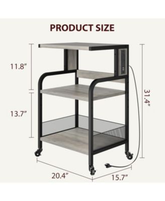 Heavy Duty Printer Stand with USB and Power Outlets, Rolling 3-Tier Cart, Mobile Printer Table for Home, Office
