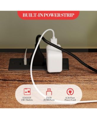 Wine Bar Cabinet with LED, Wine Rack, Glass Holder, Power Outlets, Bakers Rack for Kitchen, Dining or Living Room