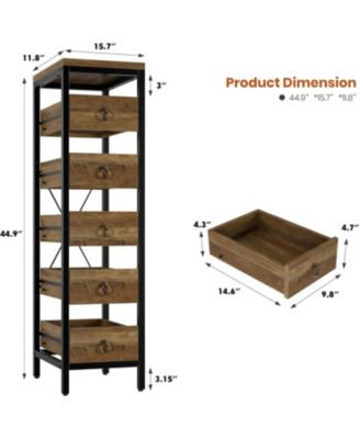 5-Tier Kitchen Fruit Vegetable Storage Rack, Narrow Snack Stand with Pull-Out Baskets, Utility Organizer