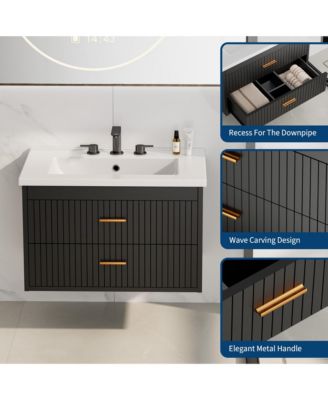 Floating Bathroom Vanity with Sink and Drawers - Wall Mounted Modern Vanity Cabinet, Resin Sink Combo, Water-Resistant Bathroom Cabinet