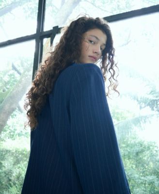 Selection Women's Pinstriped Belted Blazer