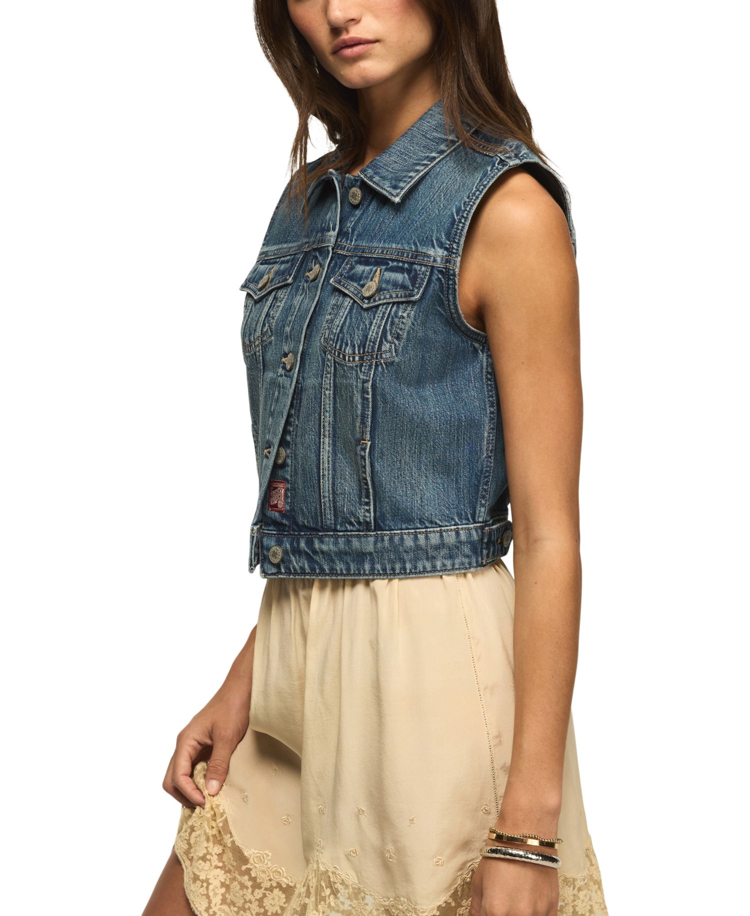 Women's Medium Wash Cropped Denim Trucker Vest