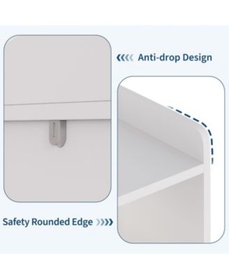 Kids Toy Storage Organizer Bookshelf, 5 Open Cubbies, Movable Drawers, Hidden Wheels, Multi-Purpose Floor Cabinet