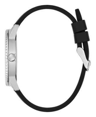 Men's Silver-Tone Stainles Steel Black Silicone Analog Watch, 40mm