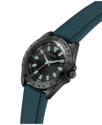 Men's Black Stainles Steel Teal Silicone Analog Watch, 42mm
