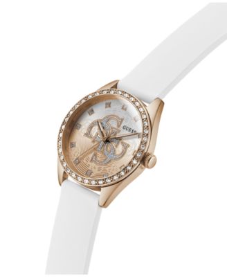 Women's Glitz Rose Gold-Tone Stainless White Pink Silicone Watch, 34mm