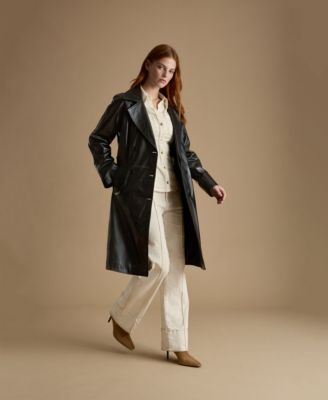 Women's Leather Trench Coat, Black