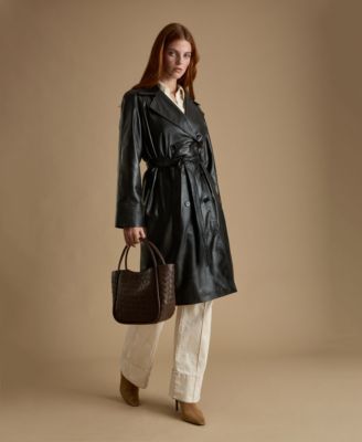 Women's Leather Trench Coat, Black