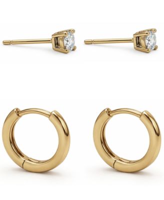 Cubic Zirconia Round Stud & Polished Huggie Hoop in Gold Plate or Silver Plate
