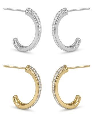 Clear Crystal Criss Cross Hoop Set in Silver Plate and Gold Plate