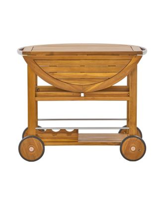 Acacia Wood Bar Cart Foldable Top and Trays, Rolling Patio Server