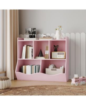 Kids Toy Shelf with 5 Compartments, Mobile Bookcase with Wheels, Multi-Use Organizer for Children's Room, Playroom