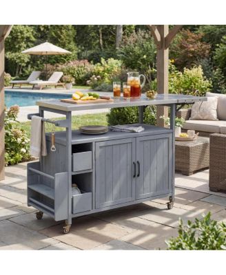  Farmhouse Rolling Outdoor Kitchen Cart Stainless Top