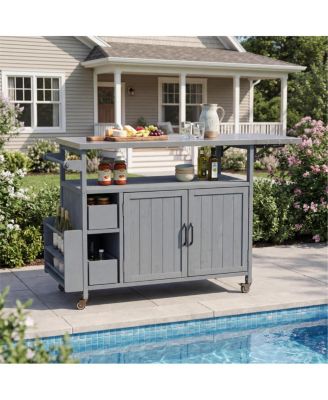  Farmhouse Rolling Outdoor Kitchen Cart Stainless Top