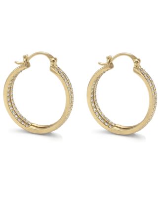 Crystal Small Double Hoop Earrings in Silver-Plate or Gold Plate, 1"