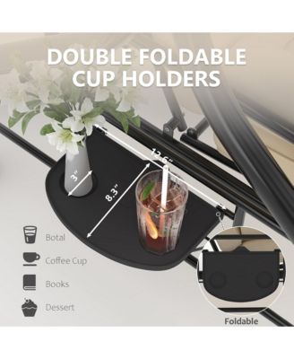 3-seat porch swing with stand, adjustable canopy, 800 lb capacity, cup holder tray, cushions and pillows for outdoor patios.