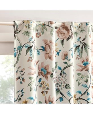 Claudette Vintage Floral Magnetic Closure Blackout Back Tab Curtain Panel Pair