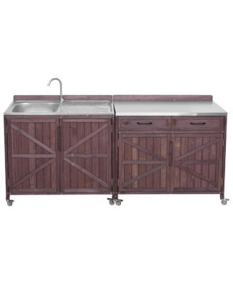  Outdoor Kitchen Island Stainless Top, Drawer, Shelves, Wheels